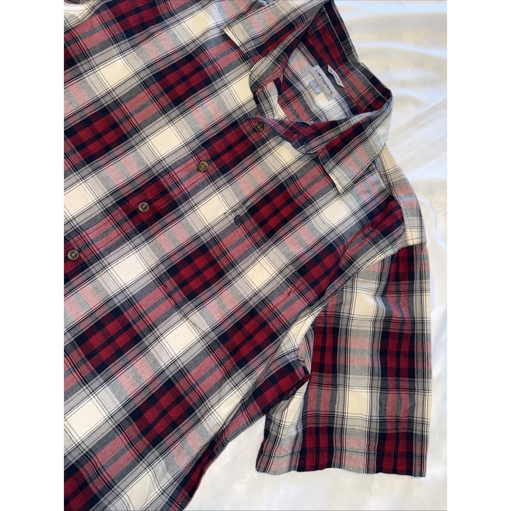 Carhartt Shirt Mens Size XL Red Plaid Short Sleeve Casual Workwear Relaxed Fit